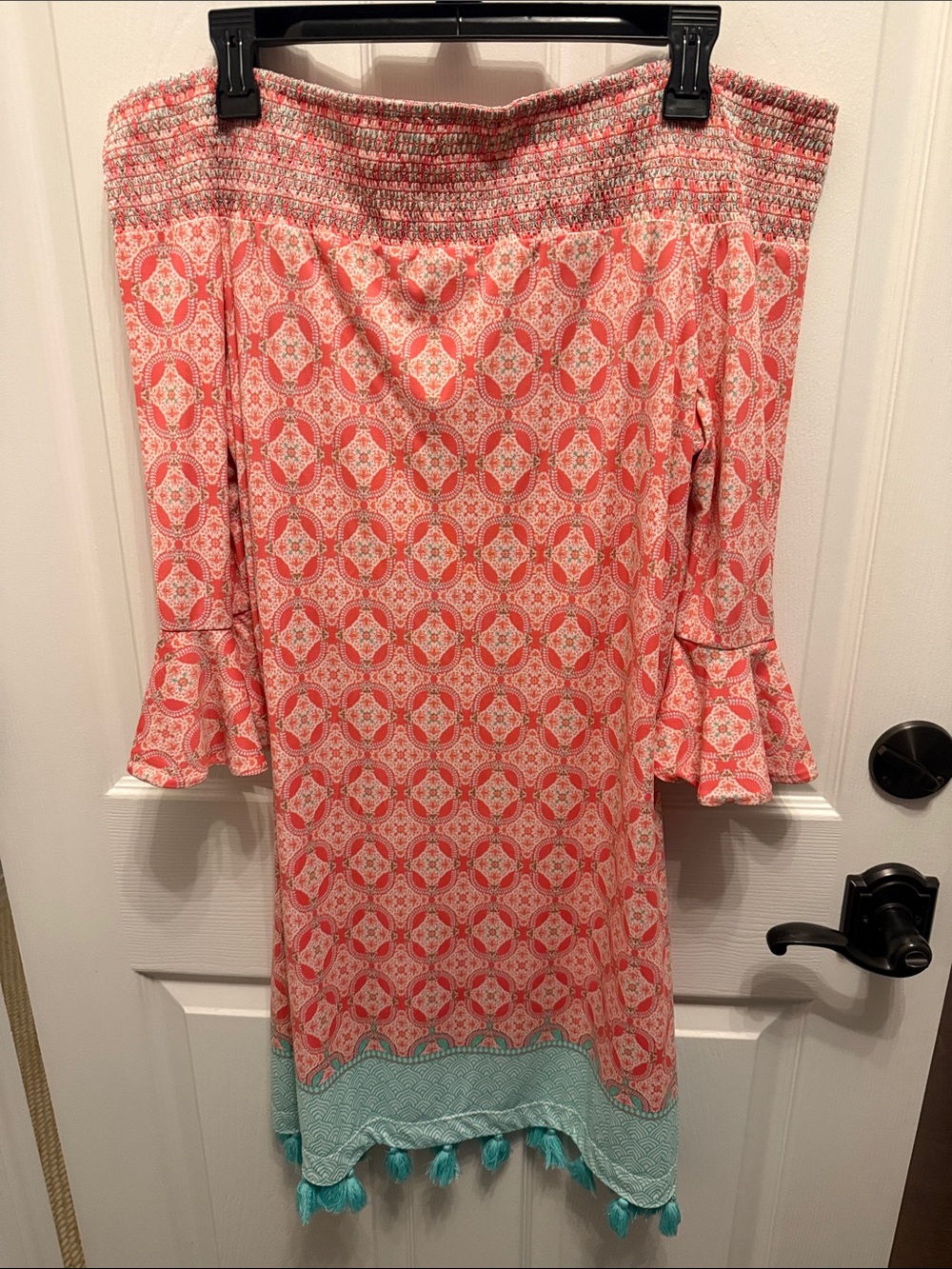 Cabana Life Coral and Aqua Printed Dress with Gold Logo
